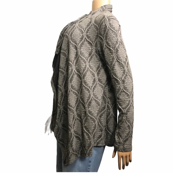 Bobeau Draped Cardigan Cascading One Button Closure gray black Print size S - Picture 10 of 16